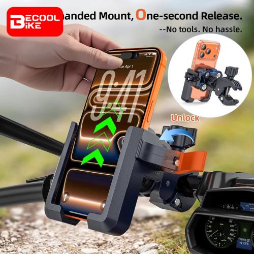 Anti-Vibration Motorcycle Phone Mount Camera Friendly Anti-Shake Bicycle Handlebar Holder with Secure Lock BC-B851