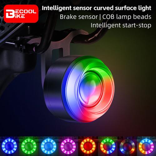 COB LED Rainbow Colorful Smart Brake Sensing Bicycle Taillight Portable Curved Surface Induction Bike Brake Light BC-TL5654