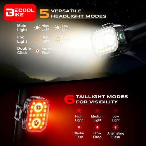 Bike Lights Ultra-Slim & Lightweight Rechargeable Bicycle Lights Set Dual USB-C Bike Lights Front and Back BC-TL5660